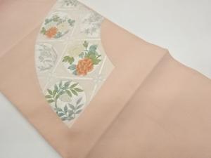 綴れ地紙に襷・花菱・花葉模様織出し名古屋帯